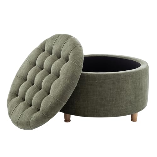 Image of Noelle 28 inch Ottoman with Storage Round Pouf (Light Green)