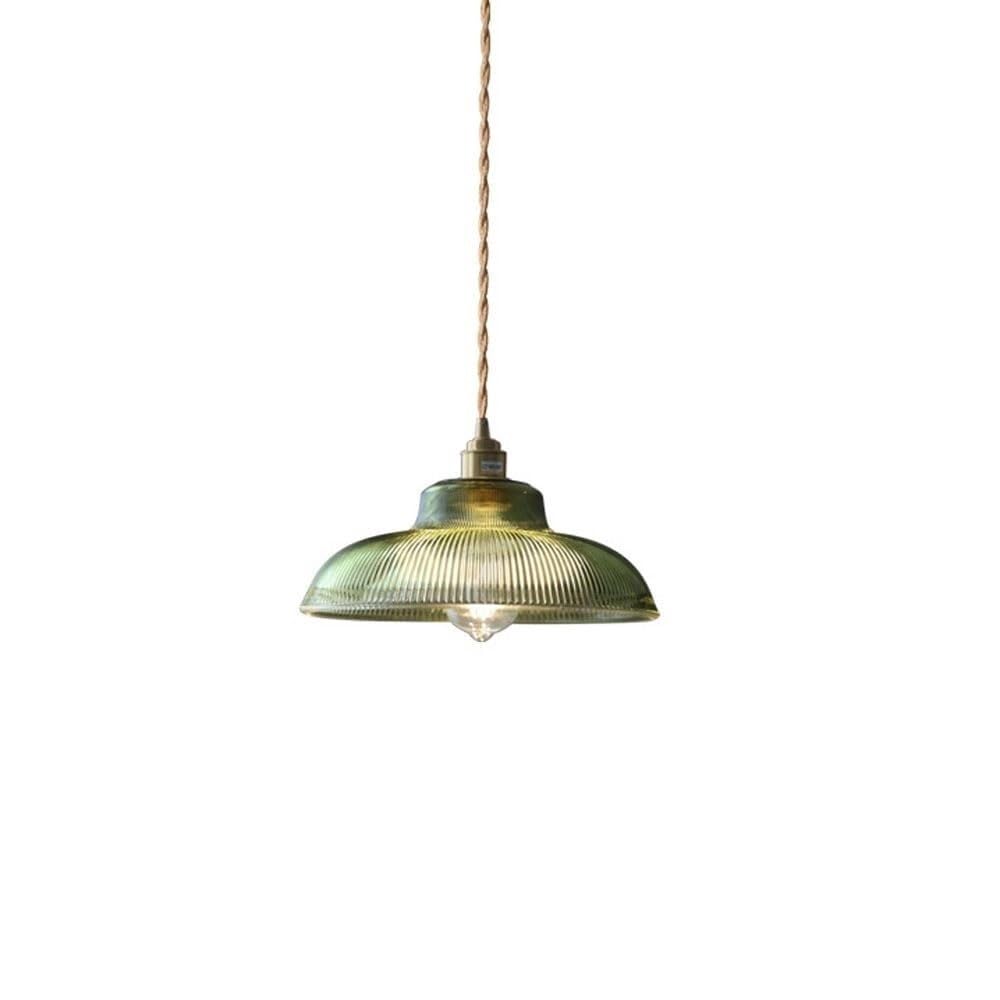 Suspension en laiton véritable et verre rayé vert pour un intérieur chic
