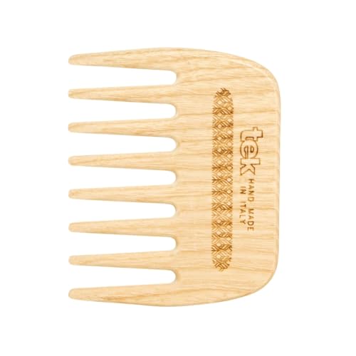 TEK - Pettine Piccolo a Denti larghi in Legno Naturale, Handmade in Italy, per Capelli Folti, Ricci o Mossi, Districante