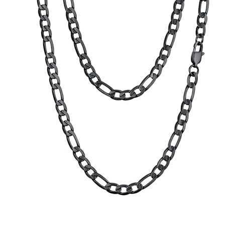 PROSTEEL 316L Stainless Steel Figaro Cuban Chain Necklace for Men, Black/18K Real Gold Plated, 4/5/6/7.5/9/10/13mm, 14inch-30inch, Come with Box 14 inch(35cm) C: 6mm-black