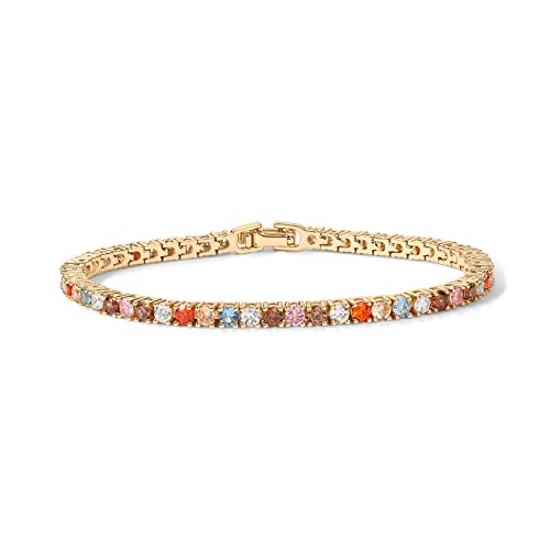 PAVOI 14K Gold Plated 3mm Multi Colored CZ Tennis Bracelet | Boho Cubic Zirconia Bracelet for Women | Size 6.5-7.5 Inch