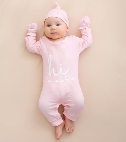 Baby Boy Girl Ribbed Onesies Romper Coming Home Outfits Letter Print Bodysuit Jumpsuit Hat Glove 3PCS Clothes Set2