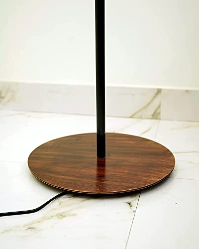 Image of Homesake Incandescent Floor Lamp with Wooden Base, Tall Standing Lamp with Fabric Shade | Warm Ambient Lighting | Metal Base | Home Decor, Study & Indoor Lighting | E27 Holder (Black)