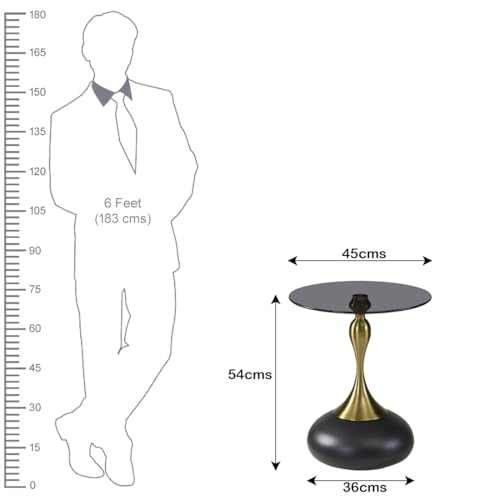 Image of The Attic Luxe Drop End Table with Unique Metal Base Decor, Tea Table for Living Room, Black