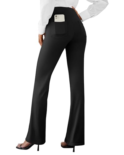 Womens Dress Pants Business Casual Work Pants with Pockets Pull On Flare Office Slacks High Waist Stretchy Trousers3