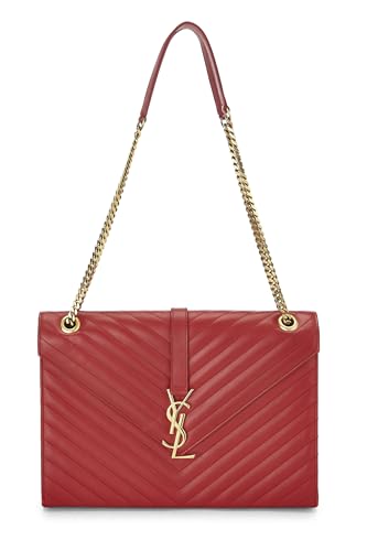 Pre-Loved Red Calfskin Envelope Shoulder Bag Large, Red