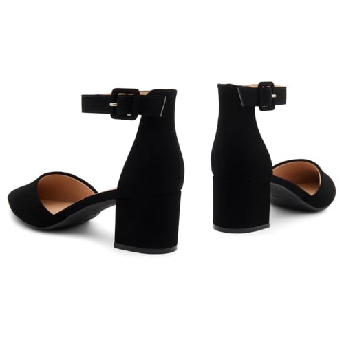 Shoe Land Closed Toe Heels for Women – 2.25 Inch Low Block Pumps for Office | Pointed Toe Chunky Dress Heels with Ankle Strap | Comfy Womens Business Casual Shoes4