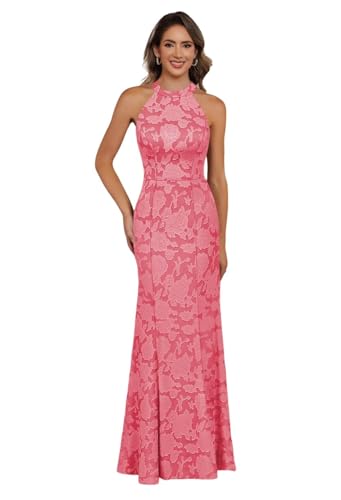 Halter Floral Mother of Bride Dress for Women Sleeveless Mermaid Long Ball Gown Lace NA128