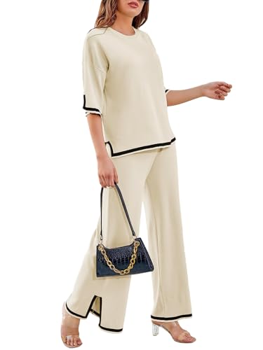 Reviews de Conjuntos para Mujer más recomendados. 50 COLIZAMX Conjunto de Punto para Mujer Conjuntos Casuales 2 Piezas Pantalones Elegantes Top Manga Corta Cintura Elástica para Casa Ocio Ejercicio Compras