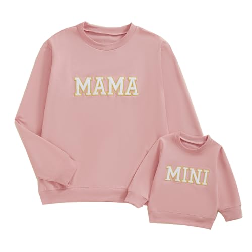 Image of ZAXARRA Mommy and Me Matching Outfits Long Sleeve Crewneck Pullover Tops Mama Sweatshirt Mama and Mini Clothes
