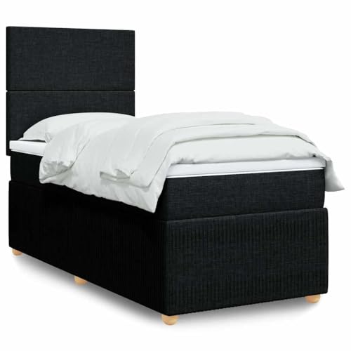 JHQHSM Cama con somier con colchón, 80 x 200 cm, tejido negro, núcleo de muelles ensacados, iluminación LED, cabecero de altura ajustable, cojín transpirable, conexión USB para un sueño reparador
