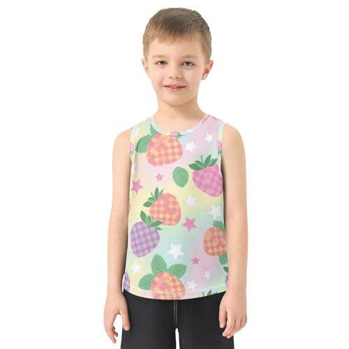 J JOYSAY Strawberry Checkered Stars Boys Tank Top Sleeveless Muscle Shirts Quick Dry Active Sport Workout Kids T-Shirts 3-15T2