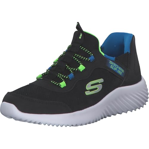 Skechers Niños Bounder Brisk-Burst Slip-In ENTRENADOR, Black Synthetic / Textile / Blue & Black Trim, 33 EU