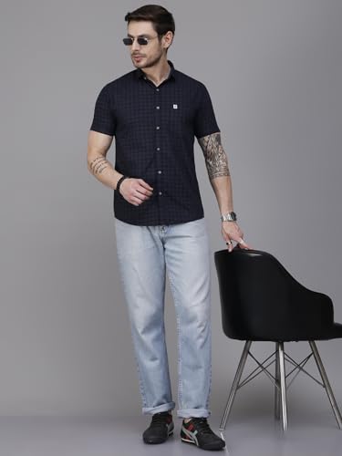 Image of Majestic Man Slim Fit Pure Cotton Half Sleeve Checked Casual Shirt