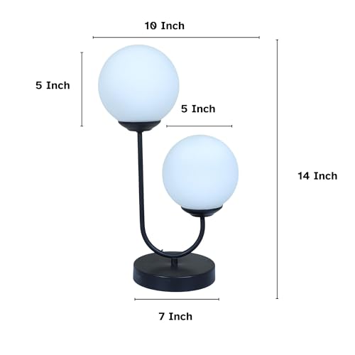 Image of tu casa Black Metal Base Pair of Bedside Table Lamp with 2 Glasses for Home Decoration Bedroom Living Room Corner Lounge Office Festival Decor & Gifting Study Table H - 14 inch / No Blub