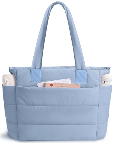 Image of Puffer Tote Bag for Women Quilted Nurse Bag Lightweight Work Bag for Teacher Travel Handbag with Multiple Pockets