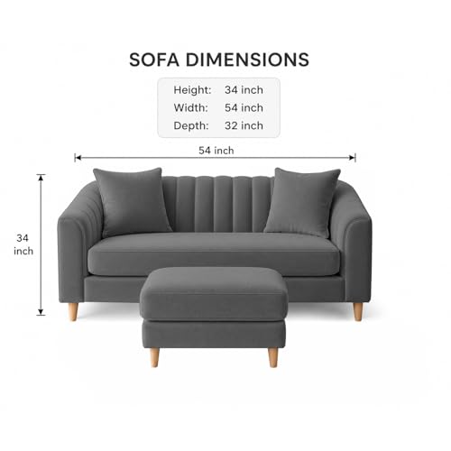 Image of Doraldo 2 Seater Sofa Set with Ottoman for Living Room (Dark Grey) Premium Fabric Sofa