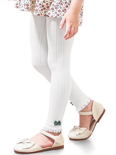 Girls Leggings Footless Knit Ribbed Tights Cute Pants with Bow