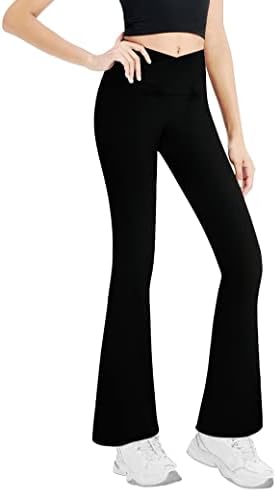 Girls' Leggings Cross Flare Pants Black High Waist Soft Stretchy Full Length Yoga Bootcut Pants for Kids Teens Dance