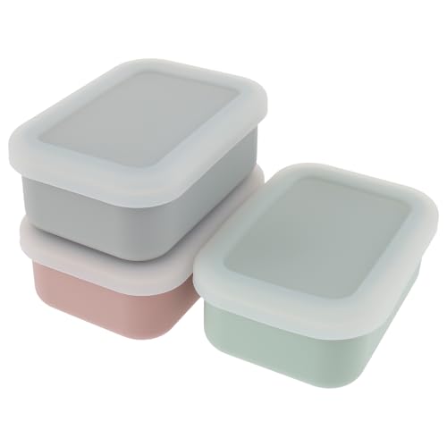 VAVPUP 3 recipientes de silicona para aperitivos para niños y latas de fugas, recipiente para aperitivos simple abierto con tapa, almacenamiento de alimentos de silicona para puré, yogur, sopa,