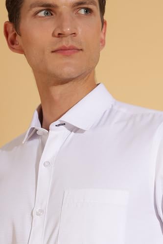 Image of Fyltr Men's Regular Fit Shirt - Dobby Self Design| Full Sleeve | Functional Patch Pocket | White Formal Shirts for Men