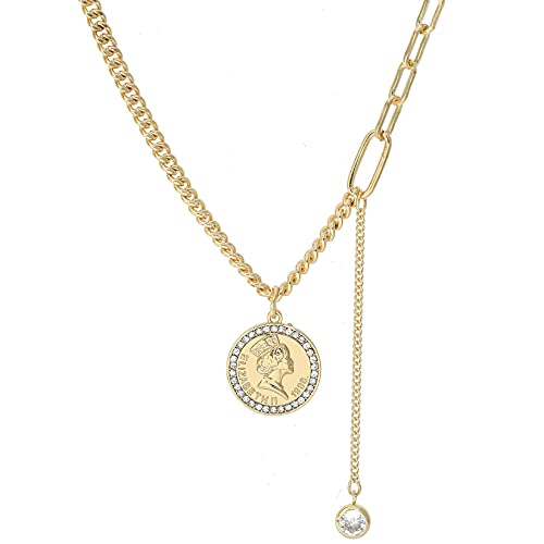 Gerenic 14K Gold Plated Necklace for Women,Queen Cubic Zirconia Pendant Hip Hop and Cool Style Choker Necklace,Layered Necklaces Jewelry Christmas Gift for Women Girls,KEYIXIN03