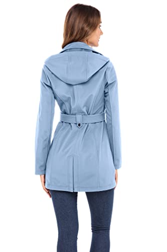 Sebby Collection Women's Soft Shell Trench Coat Water Resistant With A Detachable Hood (Medium, Skyway) #TOP5
