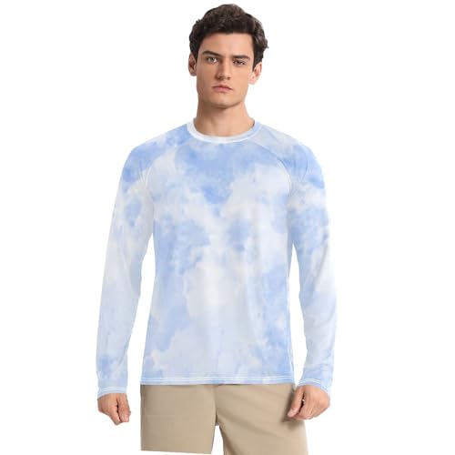Men Sun Shirts Men's Rash Guard Shirts UPF 50+ Protection Crew Neck Long Sleeve Shirt Grey Marble