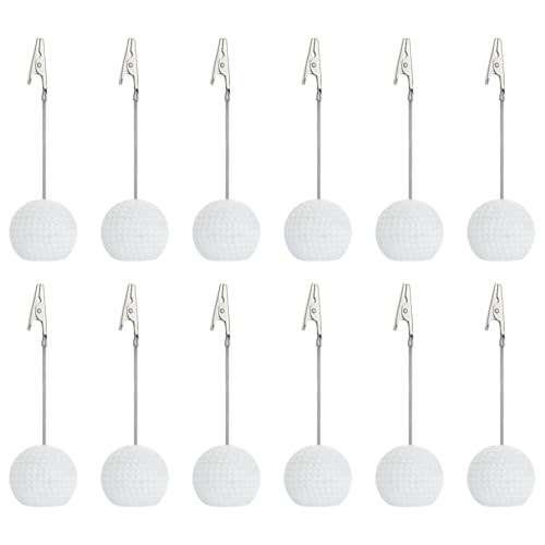 Chewtoyo 12 Pcs Golf Ball Place Card Holders, 4.9 in Tall, Resin Base Metal Clip, Table Number Card Holders, for Events Parties Offices