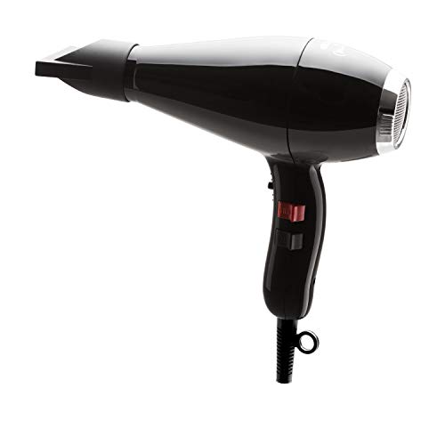 Elchim Milano Ultra Slim & Lightweight Ceramic Hair Dryer - 2000 Watt, Ergonomic Design, Fast Drying, Quiet, with Concentrator, Black/Silver