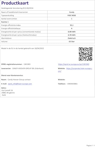 CANDY Four encastrable émail lisse FIDC N502 Idéa, 65 litres, minuteur