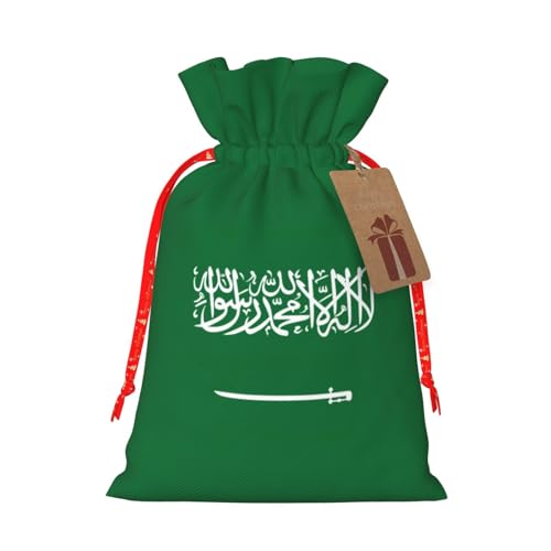 Bolsa festiva de Navidad con estampado de bandera de Arabia Saudita, regalo con cordón para vacaciones, aniversarios, regalos de fiesta