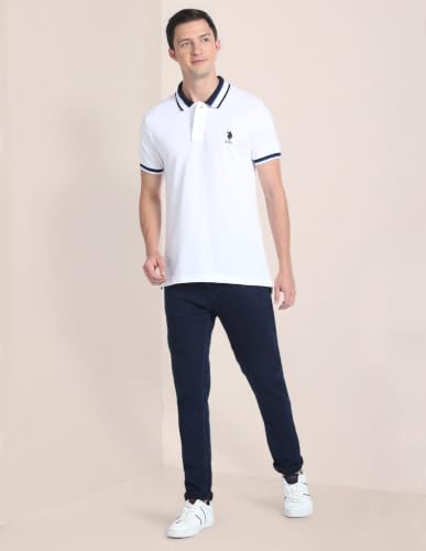 Image of U.S. POLO ASSN. Solid Slim Fit Polo T Shirt for Men - 100% Cotton, Half Sleeves Mens Tshirt - L, White