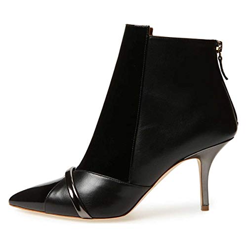 FSJ Women Glossy Mid Heel Ankle Boots Pointed Toe Bootie Chelsea Zipper Fall Fashion Winter Shoe Size 4-15 US2