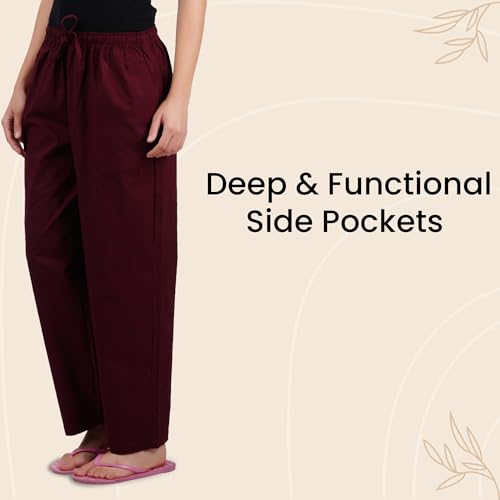 Image of Happy Bunny Parallel Pants for Women 100% Cotton Ankle Length Trousers Regular Fit with Elastic Drawstring Stylish & Pockets Casual Formal Wear for Office & Home