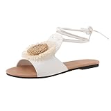 Genérico Sandalias Elegantes Sandalias Verano Mujer 2025 Zapatos de mujer planas con tiras de pez con envoltura girasol a la Comodas Verano Zapato (White, 37)