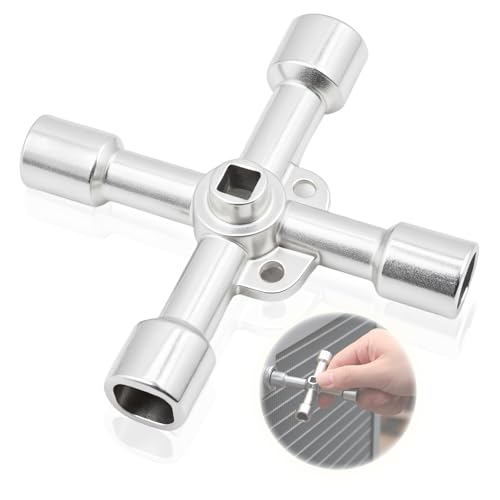 4-Way Multi-Functional Utilities Key, 1-Piece Radiator Key for Gas Box for Electric Cupboard Cabinet Opening Key (Silver)