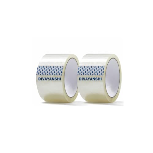 Image of Divayanshi Clear BOPP Packaging Tape | Transparent Adhesive Tape | 48mm x 50 Meter | Pack of 2 | Carton Sealing & Packing