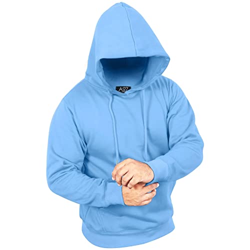 A2Z Mens Fleece Hoodie Pullover Hooded - Plain Sweatshirt Sky Blue S