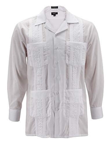 Men's Guayabera Long Sleeve Button Up Cuban Beach Casual Embroidered Dress Shirt