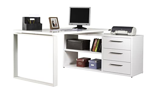 Composad | Bureau de la Ligne Design avec 3 tiroirs et 2 Compartiments, Bureau d'angle avec tiroirs et bibliothèque, (LxHxP) 160 x 74,80 x 140 cm, Couleur...