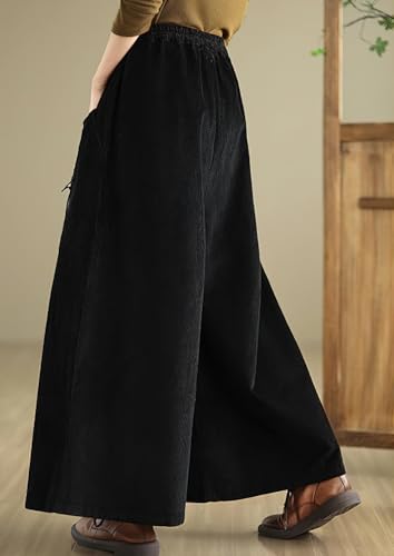 chouyatou Women's Fall Casual Wide Leg Baggy Corduroy Pants Elastic Waist Baggy Culotte Loose Trousers2