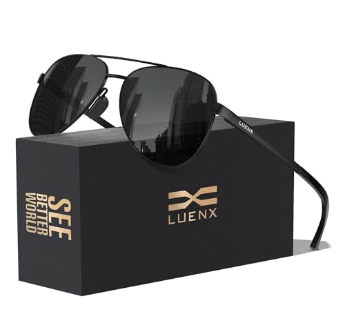 LUENX Aviator Sunglasses for Men Women Polarized-Stylish Shades Non Mirror UV400 Protection Driving Outdoor Activities 59 MM(All Black)