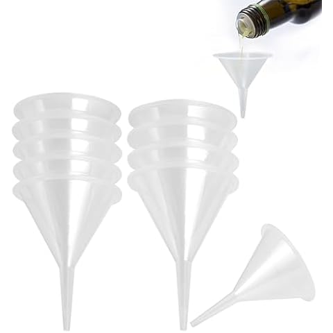 JUAWTYUK 10-Pack Mini Clear Funnel, Polycrylic Clear Mini Funnel Lab Plastic Narrow Neck Funnel for Water Bottle, Powder,Capsule,Oils, Filling Bottles, Urn Funnel Filling Kit Cover