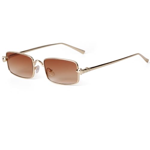 Vintage Rectangle Sunglasses for Women Men,Trendy Gold Metal Y2K Narrow Rectangular Sun Glasses 90s Stylish