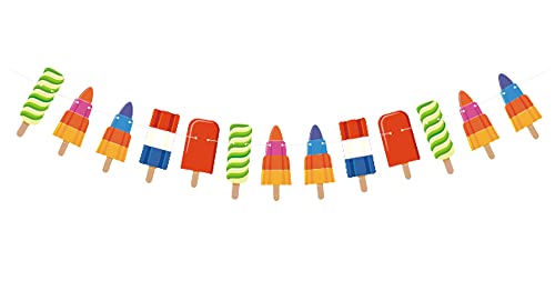 Leoodo Guirlande d'anniversaire pour enfants, décoration à suspendre pour fête d'anniversaire, rentrée scolaire, décoration bannière pour garçons et filles, Crème glacée multicolore, taille unique Cover