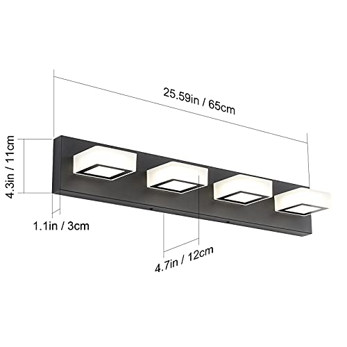 Image of Ralbay Modern LED Black Vanity Lights 4 Lights Acrylic Bathroom Vanity Lighting Fixtures Modern Matte Black Bathroom Vanity Lights (Natural White Light)