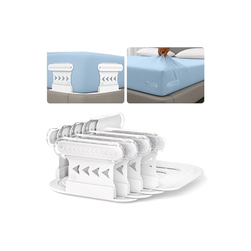 Bed Sheet Holders for Corners, 4Pcs Fitted Sheet Holders Fit All Mattress Sizes, Lock Sheet Holders Keep Sheets Firm & Tight in Place, Heavy Duty Bed Sheet Grippers Clips Locks, Easy Installation