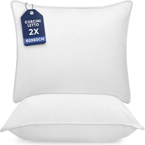 Utopia Bedding Cuscini Letto (Set di 2), 60 x 60 cm Guanciali Letto Coppia, 3D Fibra di Poliestere (Bianco)