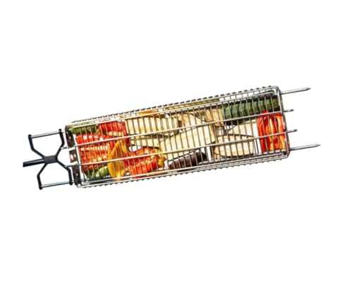 KANKA Grill 100% Stainless Steel BBQ Grill Basket Double Size Grilling Basket for Fish Steak Vegetables & Kebab Adjustable Levels Outdoor BBQ Accessories Dishwasher Safe XL